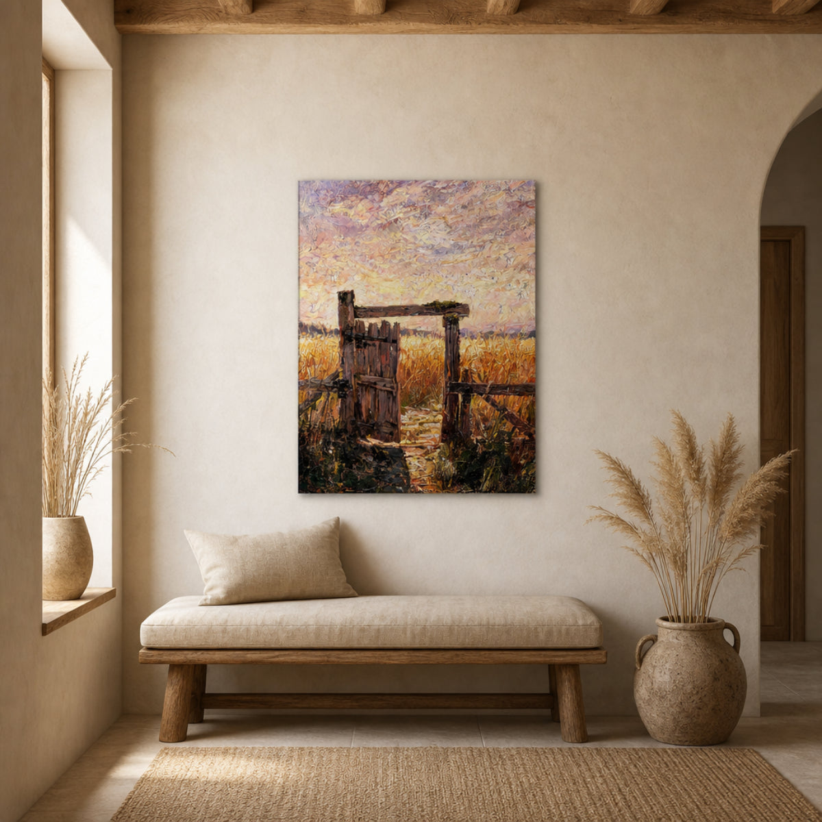 Countryside Wooden Gate Framed Canvas Art