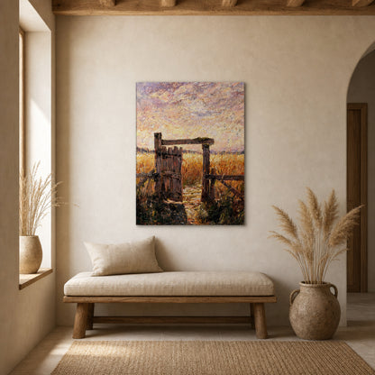 Countryside Wooden Gate Framed Canvas Art