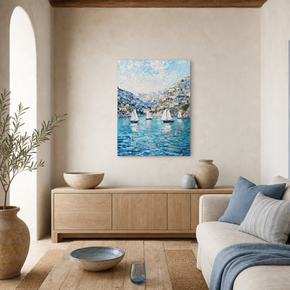 Mediterranean Sailboats in Coastal Bay Canvas Print