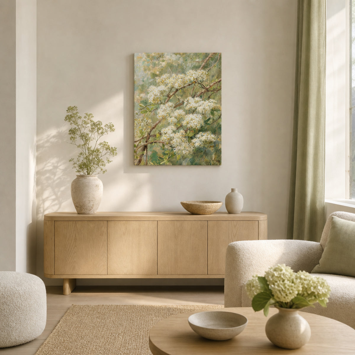 Impressionist White Blossom Branch Canvas Wall Art