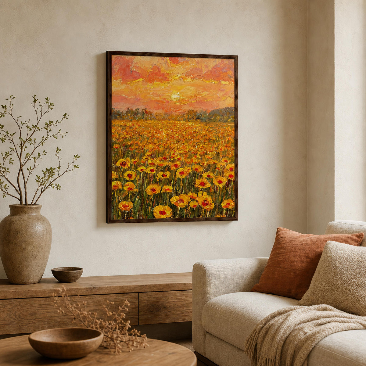 Golden Poppy Field at Sunset Impressionist Art Print