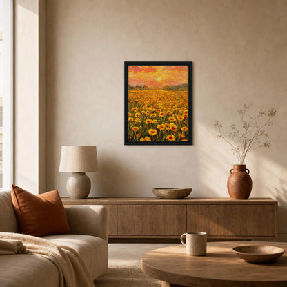 Golden Poppy Field at Sunset Impressionist Art Print