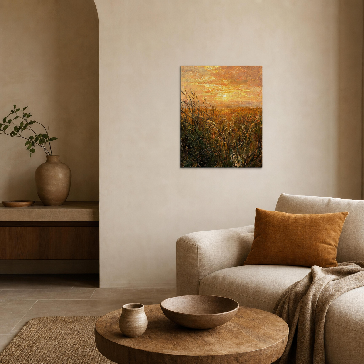 Glowing Reeds Sunset Canvas Wall Art