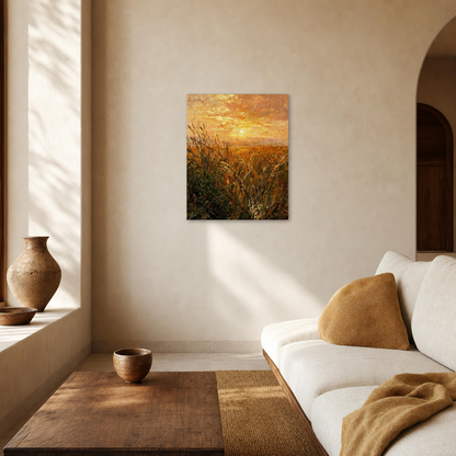 Glowing Reeds Sunset Canvas Wall Art