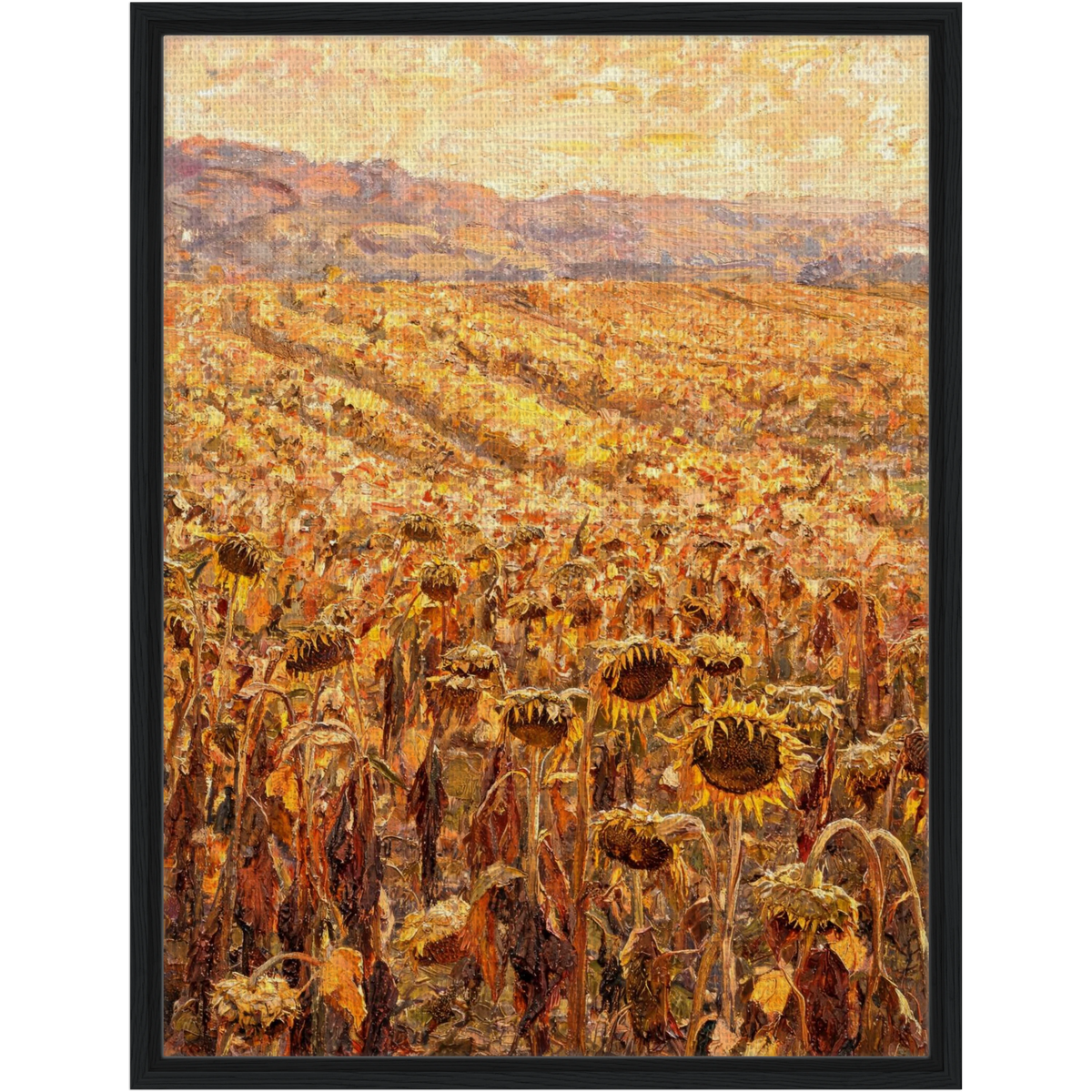 Golden Sunflower Field Framed Canvas Wall Art | Gallery Style Decor