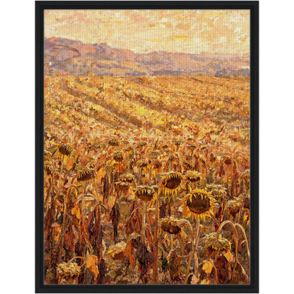 Golden Sunflower Field Framed Canvas Wall Art | Gallery Style Decor