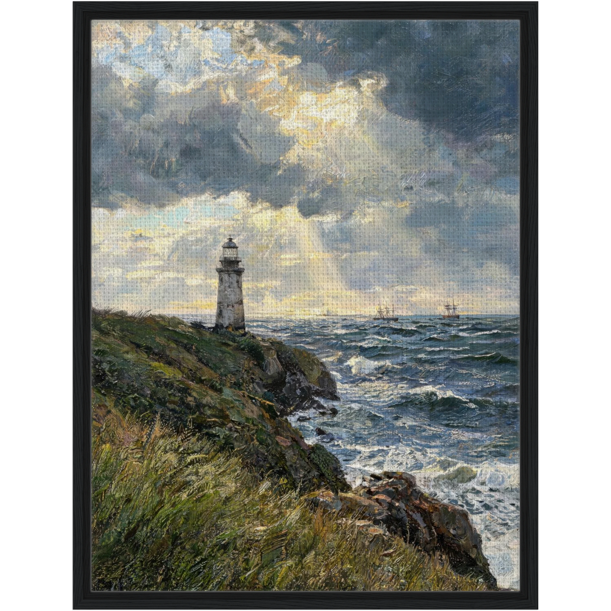 Framed Lighthouse Seascape Canvas | Atmospheric Maritime Decor