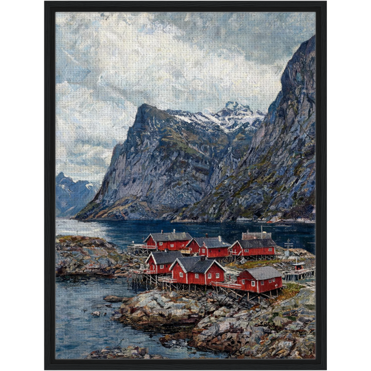 Framed Nordic Fjord Village Canvas | Scandinavian Wilderness Decor