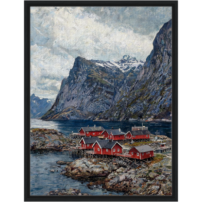 Framed Nordic Fjord Village Canvas | Scandinavian Wilderness Decor