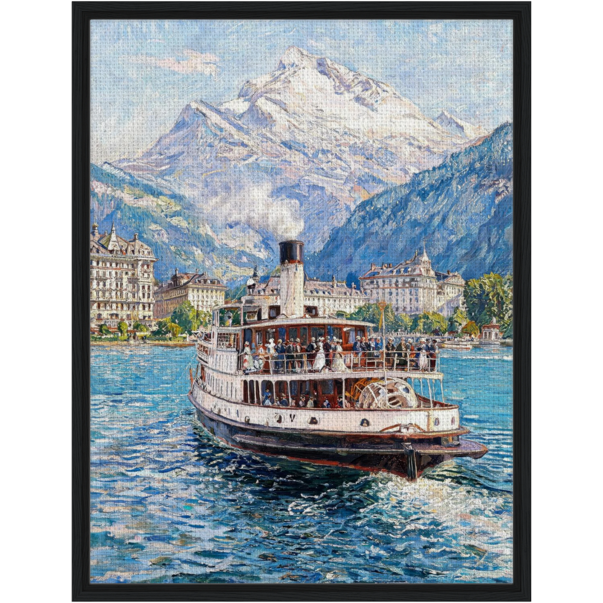 Framed Alpine Steamboat Canvas | Mountain Lake Wall Art Decor
