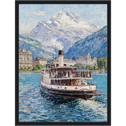 Framed Alpine Steamboat Canvas | Mountain Lake Wall Art Decor