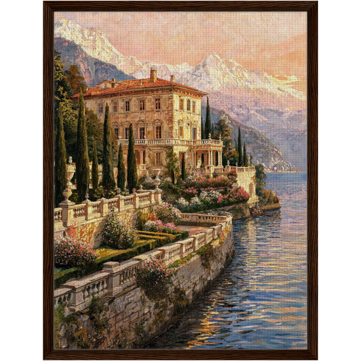 Framed Italian Lakeside Estate Canvas | Luxury Villa Wall Decor