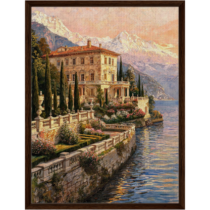 Framed Italian Lakeside Estate Canvas | Luxury Villa Wall Decor