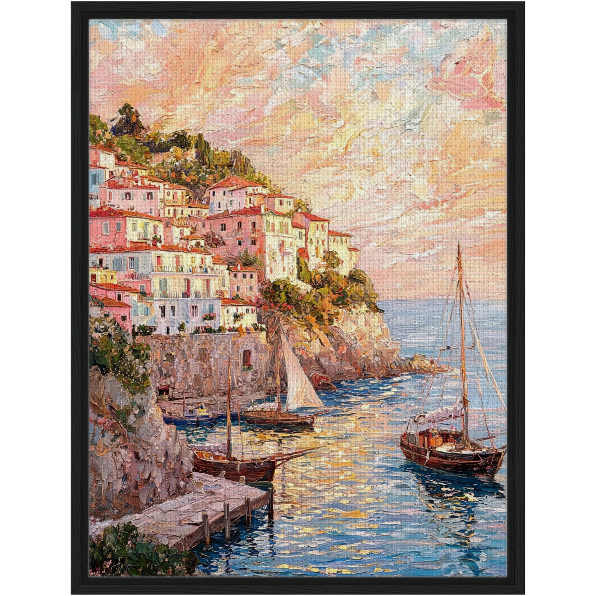 Framed Seaside Horizon Canvas | Luxury Vintage Coastal Impressionist Art
