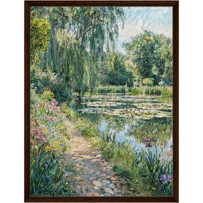 Cobblestone Path by Water Lily Pond Framed Canvas | Vintstep