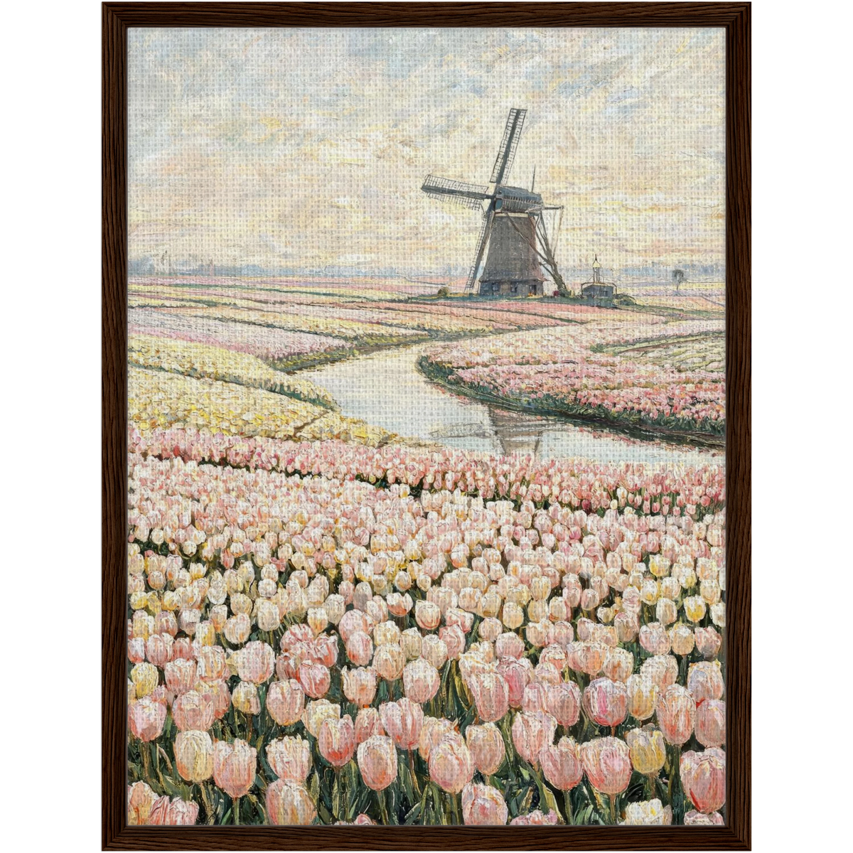 Dutch Windmill and Tulip Field Framed Canvas | Vintstep