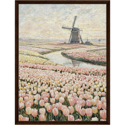 Dutch Windmill and Tulip Field Framed Canvas | Vintstep