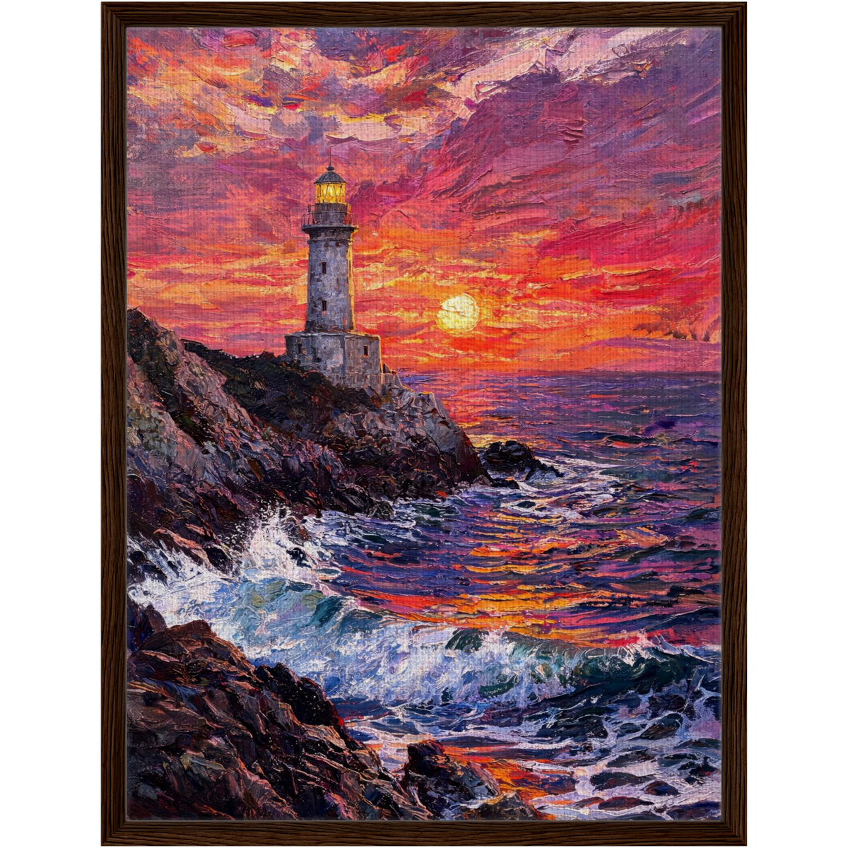 Framed Coastal Lighthouse Sunset Canvas | Seascape Wall Art Decor