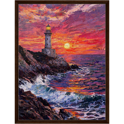 Framed Coastal Lighthouse Sunset Canvas | Seascape Wall Art Decor
