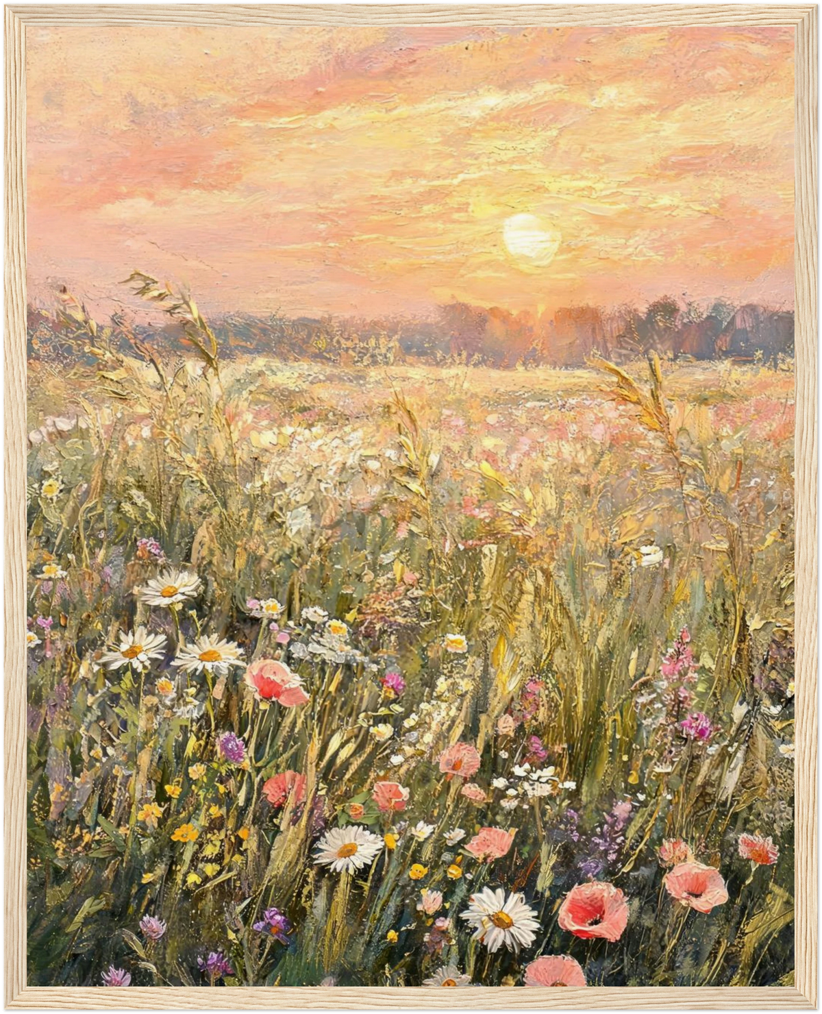Impressionist Sunset Wildflower Meadow Framed Art Print