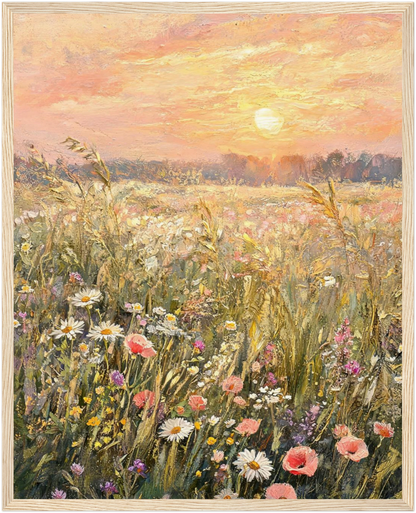 Impressionist Sunset Wildflower Meadow Framed Art Print