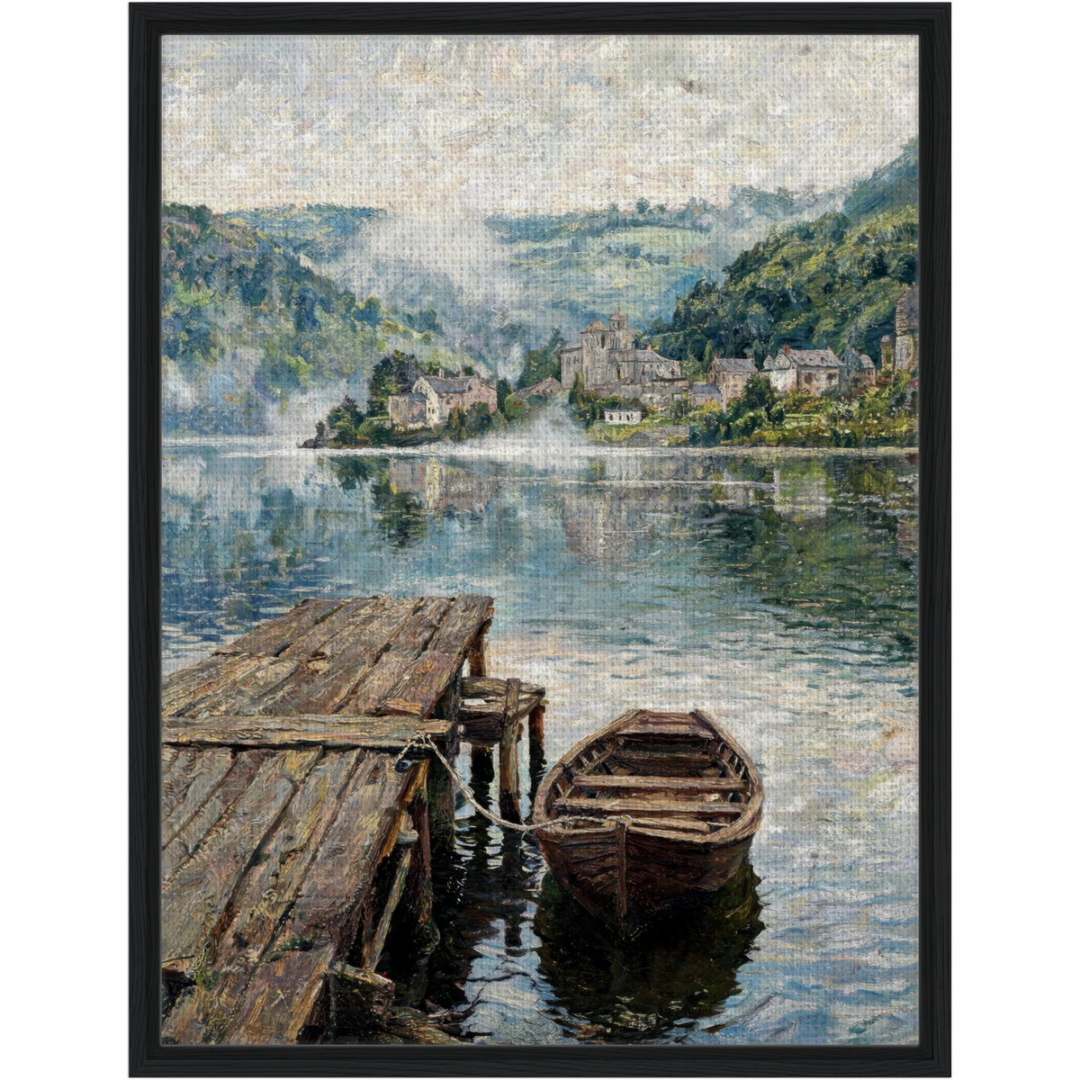 Framed Vintage Lakeside Landscape Canvas | Modern Classic Home Decor