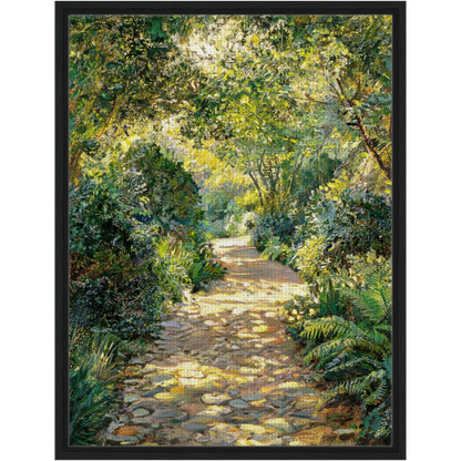 Sunlit Garden Pathway Framed Canvas | Vintstep