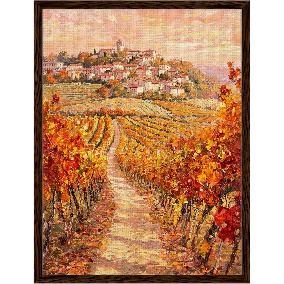 Hilltop Village Vineyard Framed Canvas Wall Art | Gallery Style Decor