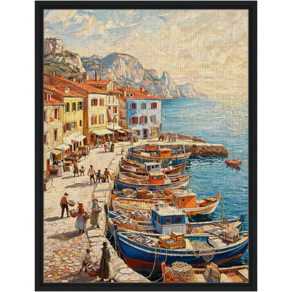 Framed Mediterranean Harbor Canvas | Scenic Coastal Wall Decor