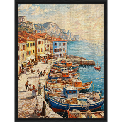 Framed Mediterranean Harbor Canvas | Scenic Coastal Wall Decor