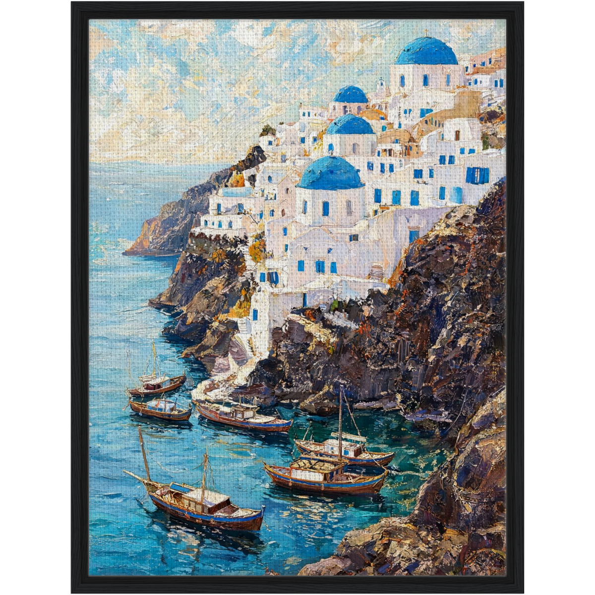 Framed Greek Island Cliff Canvas | Aegean Village Wall Art Decor