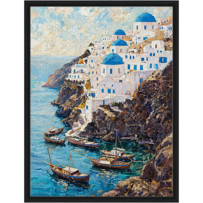 Framed Greek Island Cliff Canvas | Aegean Village Wall Art Decor