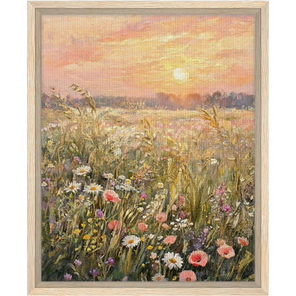 Impressionist Sunset Wildflower Meadow Framed Canvas Wall Art