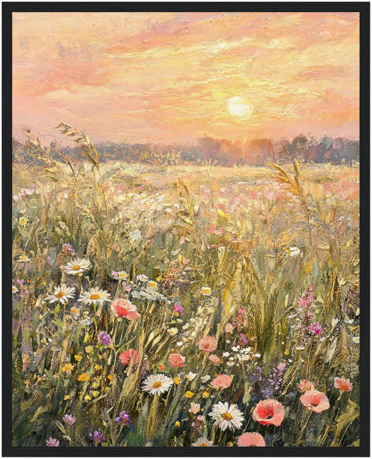 Impressionist Sunset Wildflower Meadow Framed Art Print