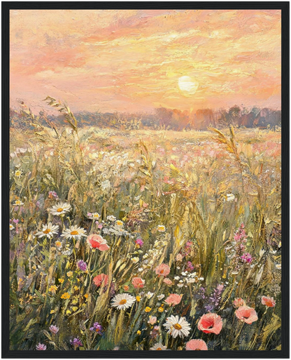 Impressionist Sunset Wildflower Meadow Framed Art Print