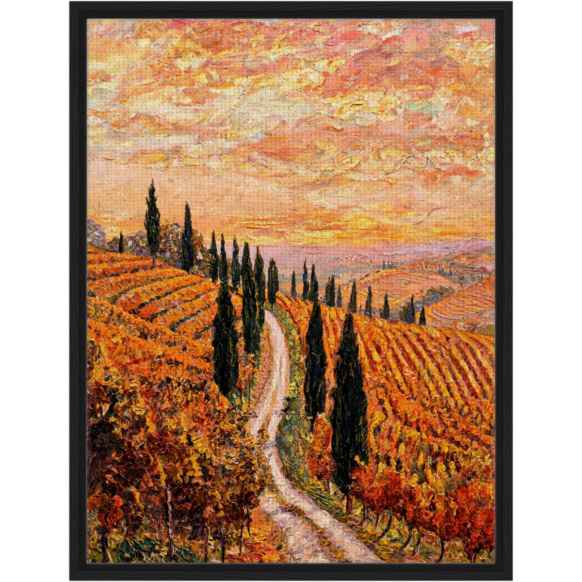 Golden Vineyard Path Framed Canvas Wall Art | Gallery Style Decor