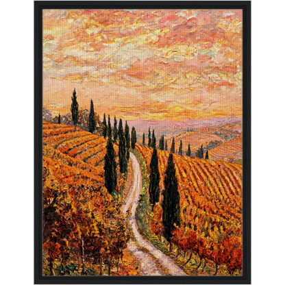Golden Vineyard Path Framed Canvas Wall Art | Gallery Style Decor