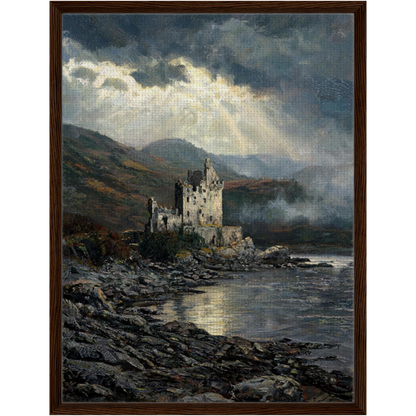 Framed Highland Castle Canvas | Moody Coastal Wall Art Decor