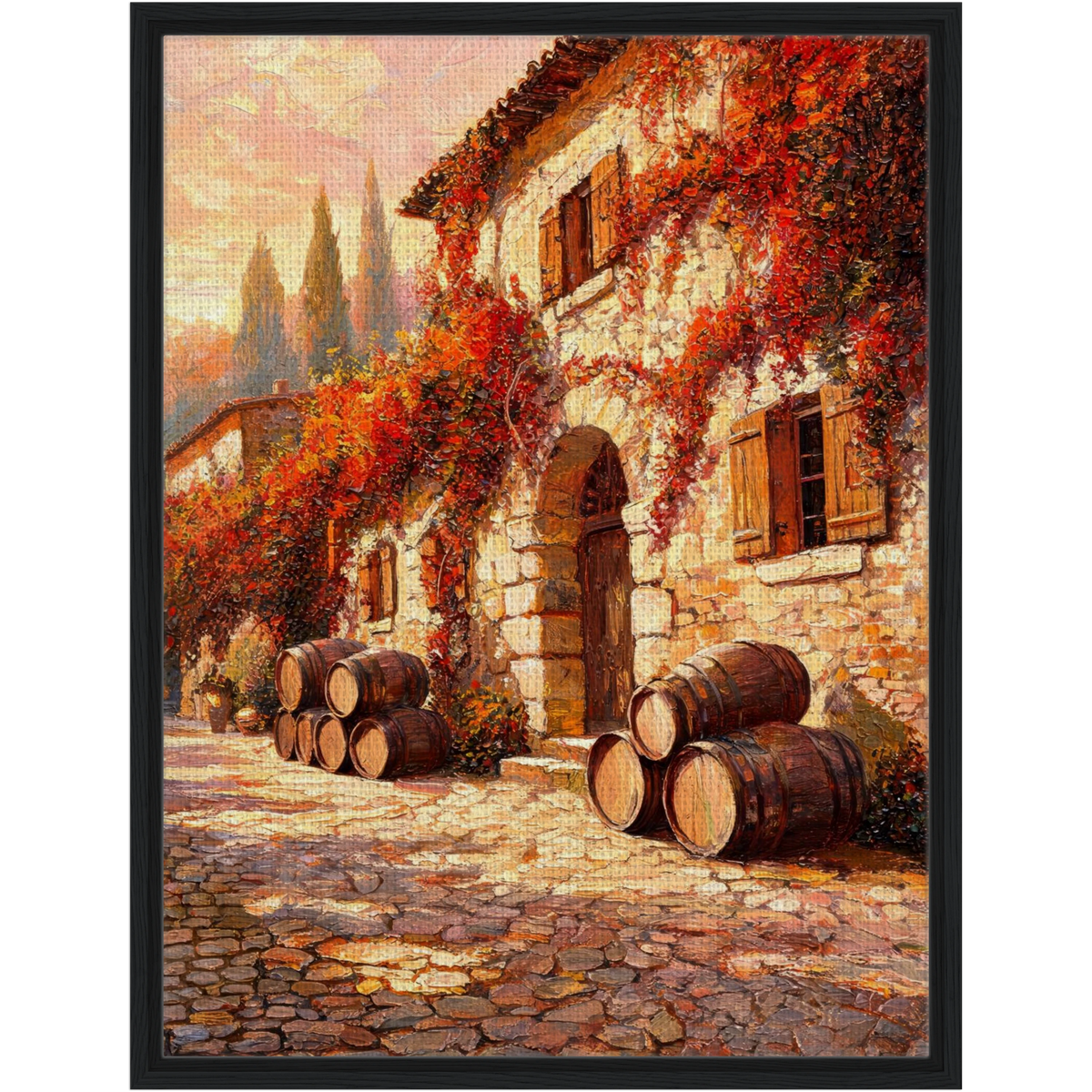 Autumn Stone Cottage Framed Canvas Wall Art | Gallery Style Decor