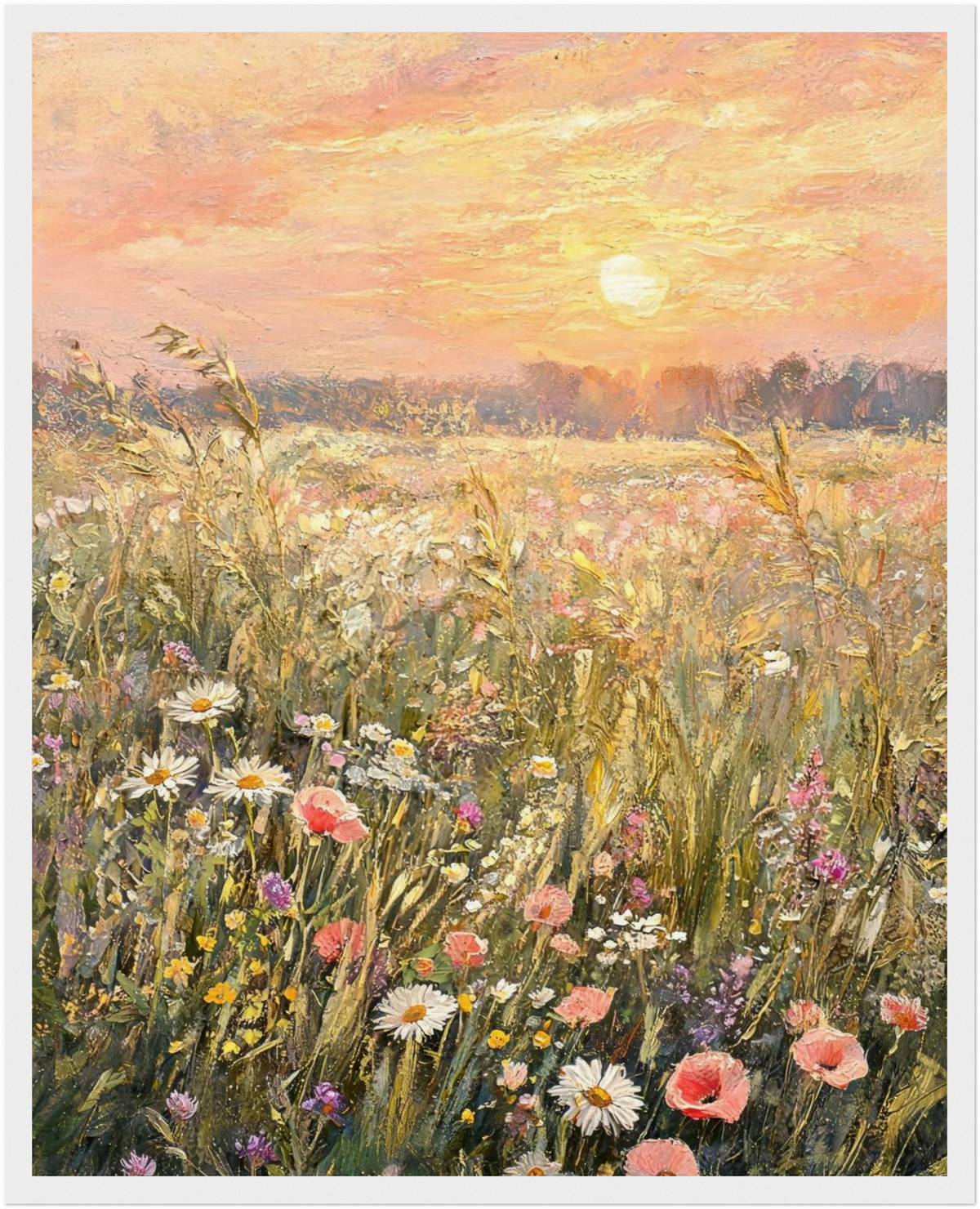 Impressionist Sunset Wildflower Meadow Framed Art Print