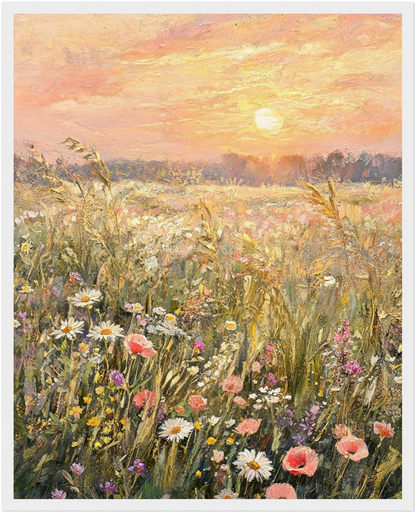 Impressionist Sunset Wildflower Meadow Framed Art Print