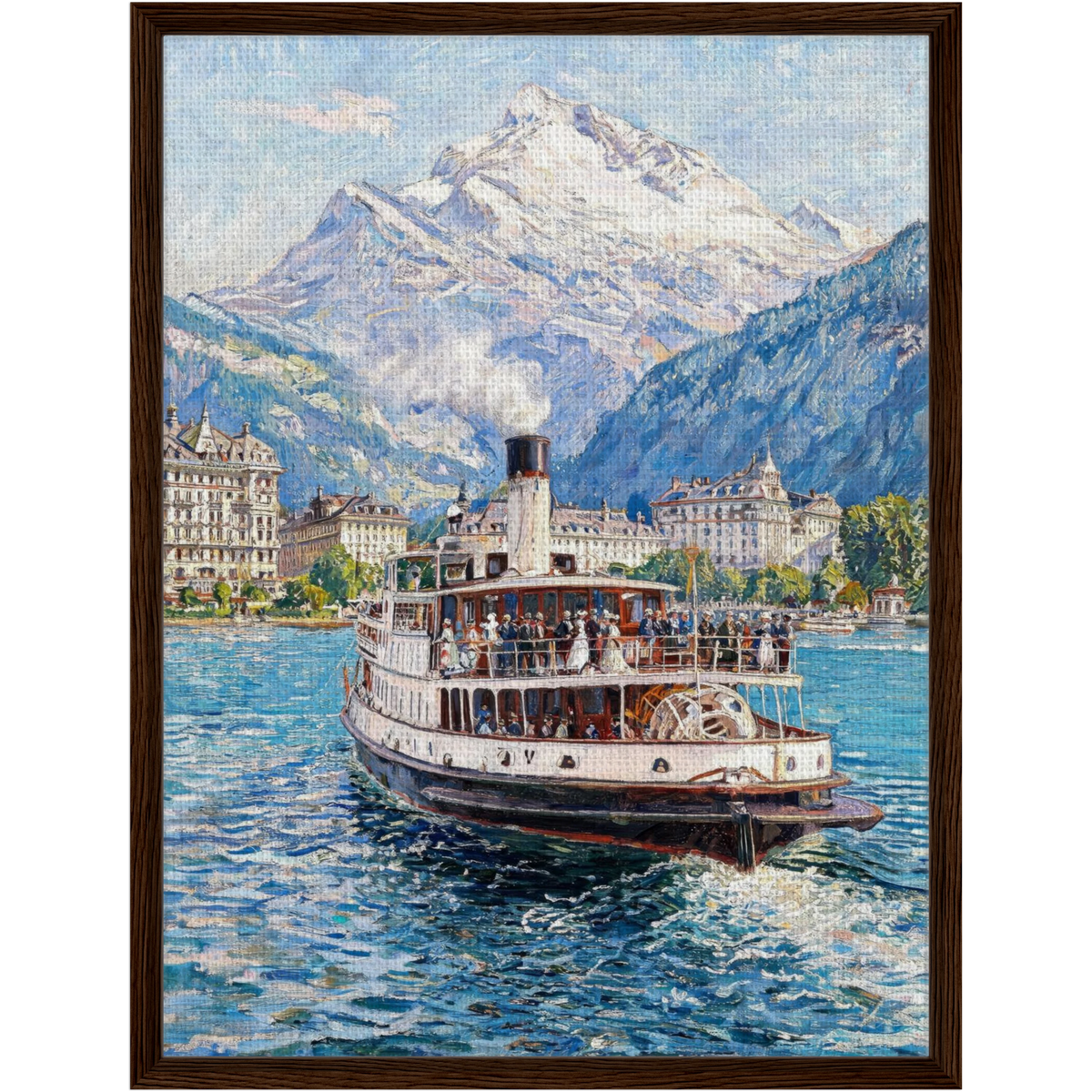 Framed Alpine Steamboat Canvas | Mountain Lake Wall Art Decor