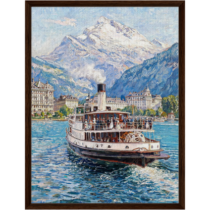 Framed Alpine Steamboat Canvas | Mountain Lake Wall Art Decor