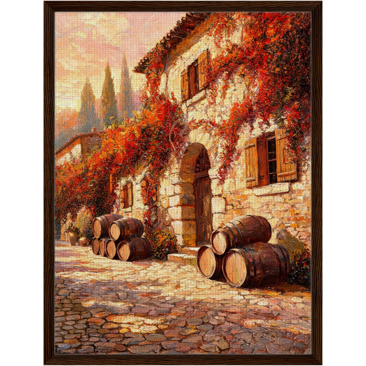 Autumn Stone Cottage Framed Canvas Wall Art | Gallery Style Decor
