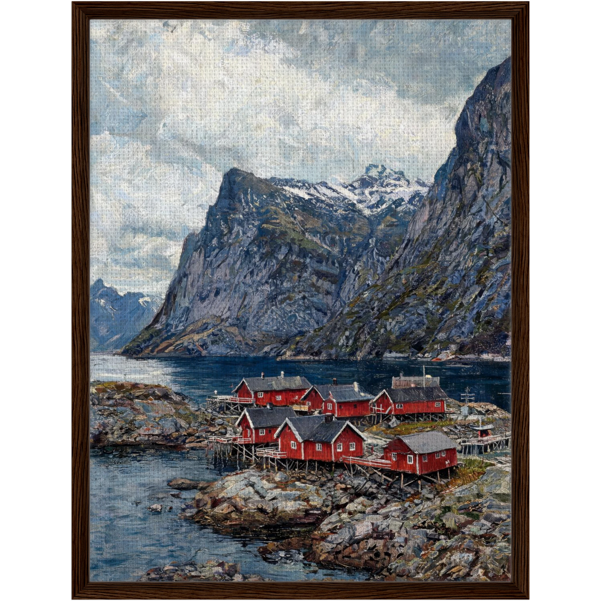 Framed Nordic Fjord Village Canvas | Scandinavian Wilderness Decor