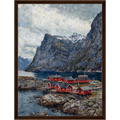 Framed Nordic Fjord Village Canvas | Scandinavian Wilderness Decor