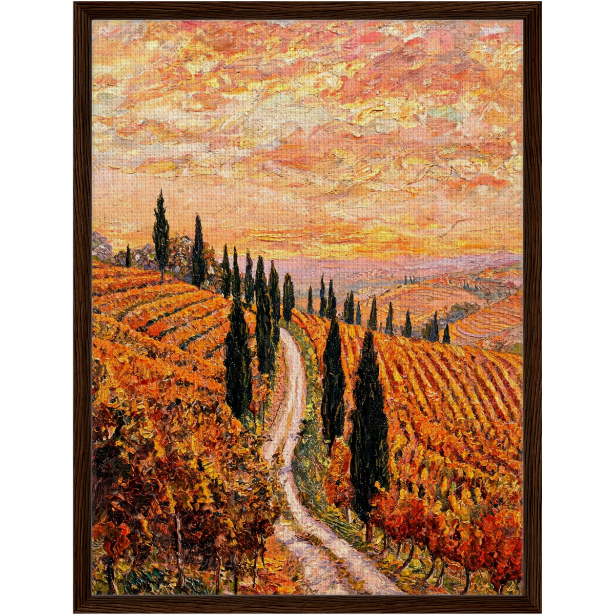 Golden Vineyard Path Framed Canvas Wall Art | Gallery Style Decor