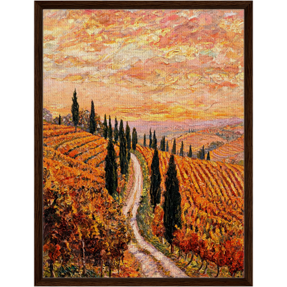 Golden Vineyard Path Framed Canvas Wall Art | Gallery Style Decor