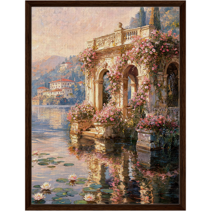 Framed Lakeside Terrace Canvas | Romantic Villa Wall Art Decor