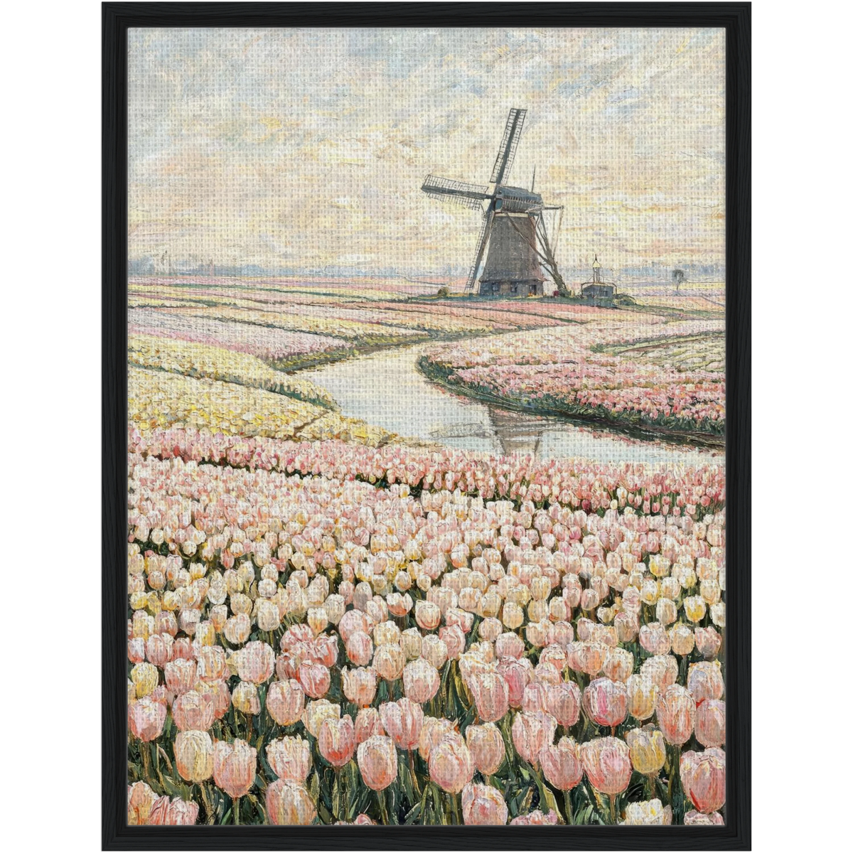 Dutch Windmill and Tulip Field Framed Canvas | Vintstep